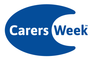The Blue Carers Week logo features white Carers Week text inside a crescent moon shape.