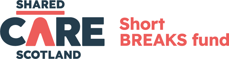 Shared Care Scotland Short Breaks Fund logo with bold text in dark blue and coral colors.